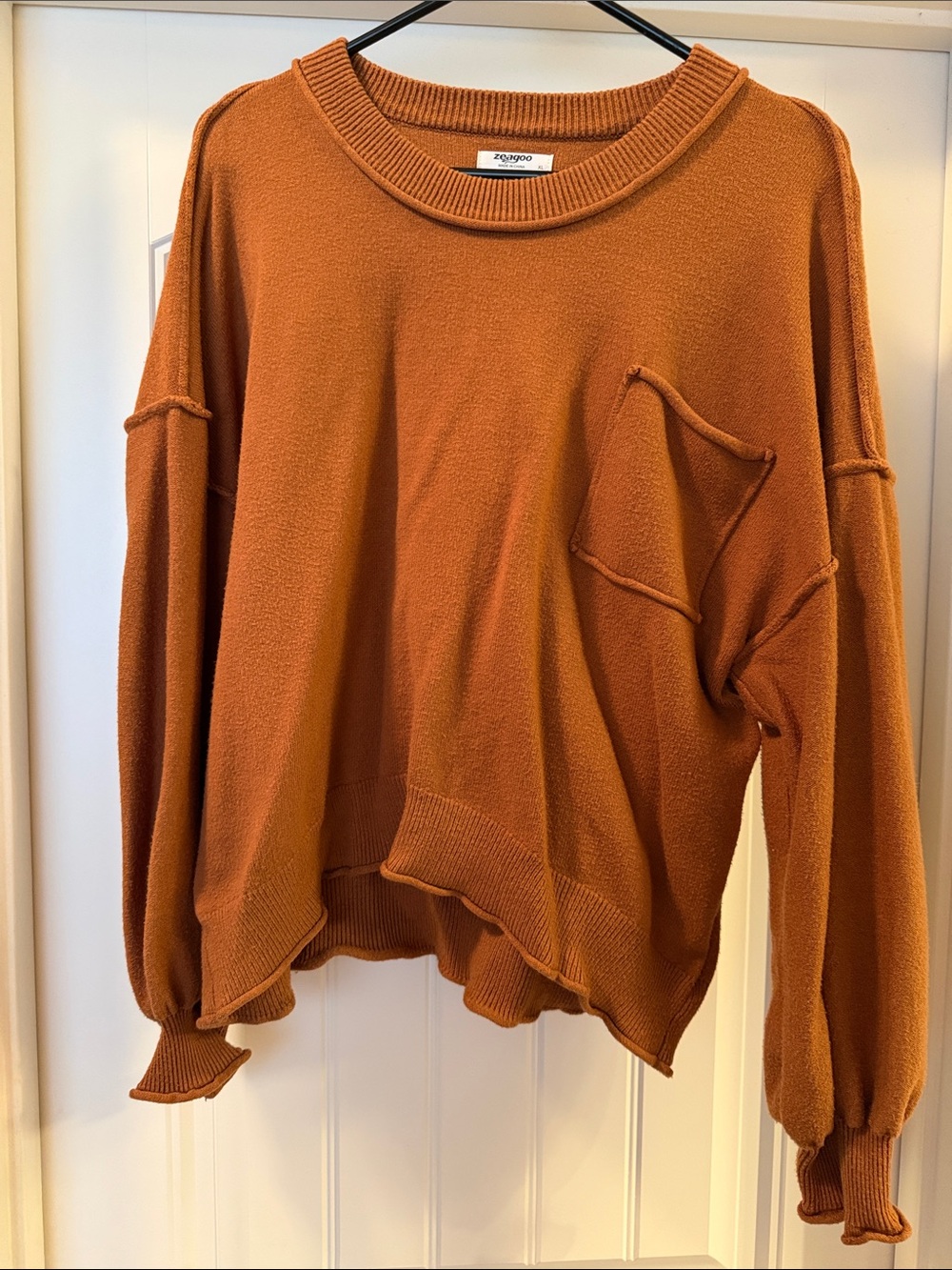 Zeagoo Rust Brown Relaxed Pocket Sweater